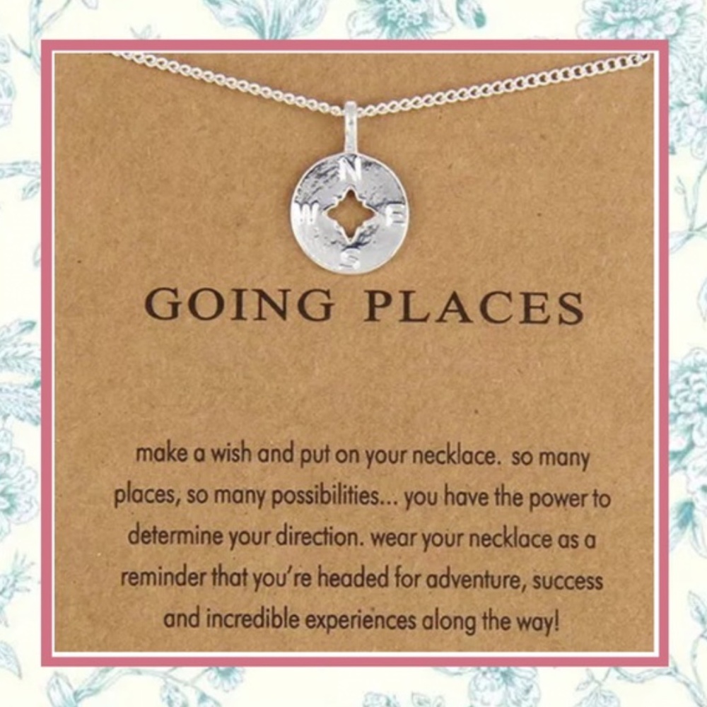 🌸 COMPASS NECKLACE TRAVEL BOHO CHIC GYPSY TRIBAL PENDANT CHAIN SILVER GUIDE
